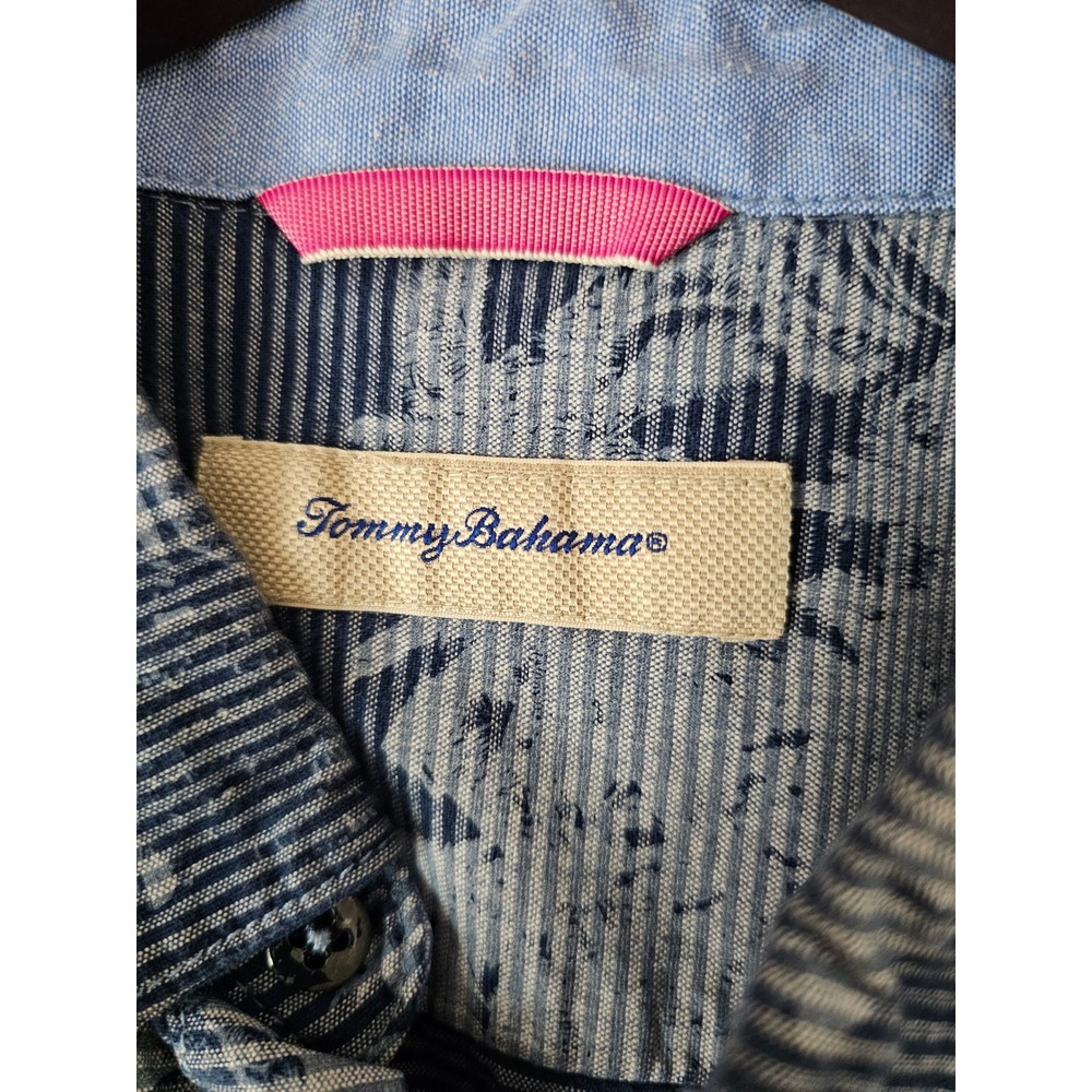 Tommy Bahama Mens Blue White Pixel Palm Tree Short Sleeve Tropical Shirt XL - Picture 4 of 9